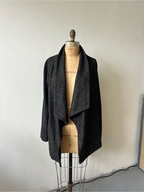 Theory Black Draped Open-Front Wool Cardigan